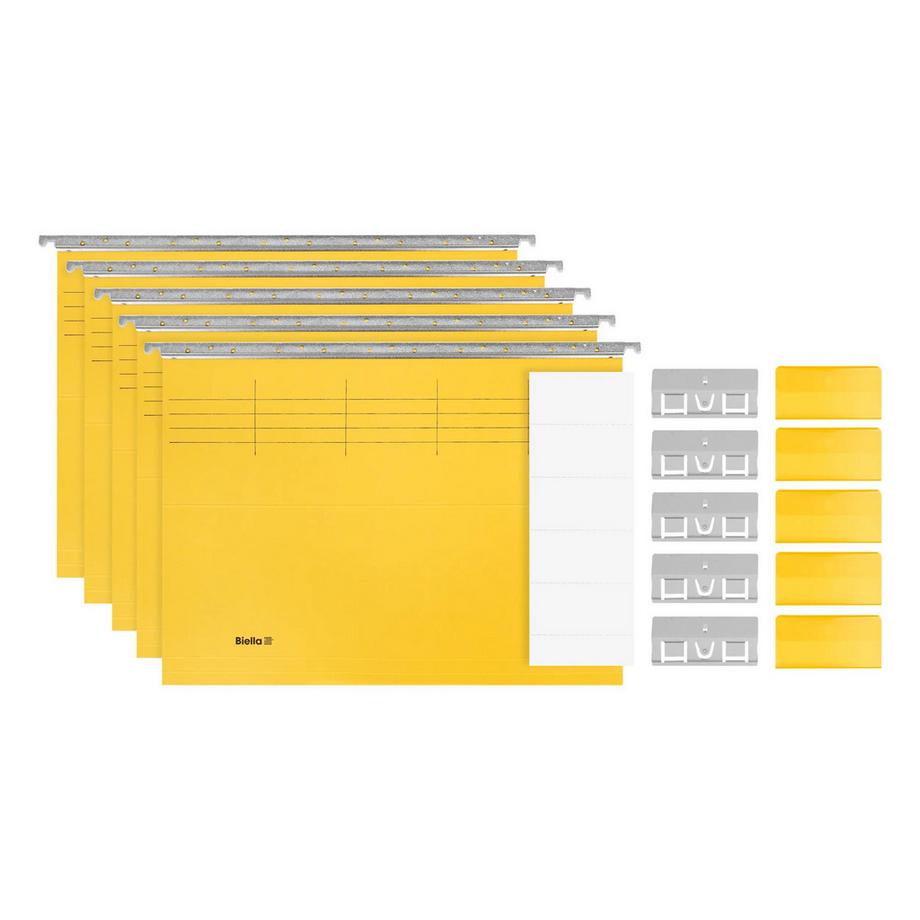 Biella Jeux de dossiers suspendus, A4, 25 cm, jeu de 5, avec cavaliers en matière synthétique  