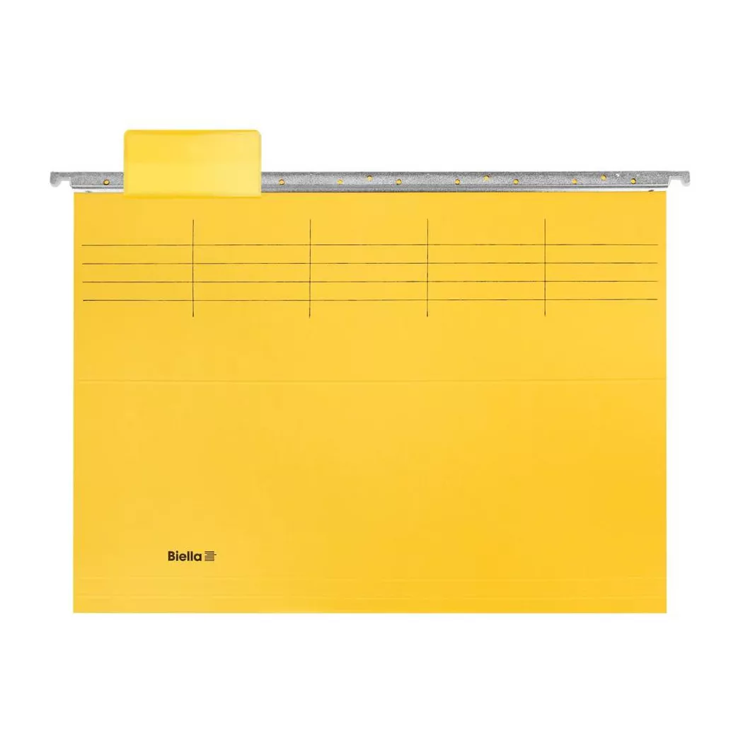 Biella – Hängemappen A4, 25 cm, Set zu 5 Stück, inklusive Zubehör, 25cm, Gelb