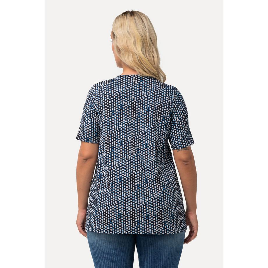 Ulla Popken A-Linie V-Ausschnitt Halbarm T-Shirt mit Zierfalten  