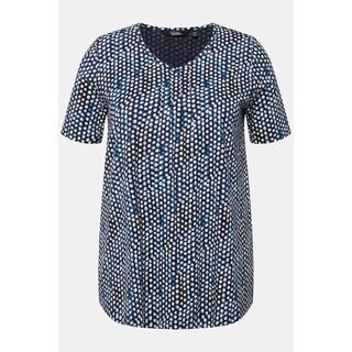 Ulla Popken  T-shirt dal taglio svasato con pieghe decorative, scollo a V e mezze maniche 