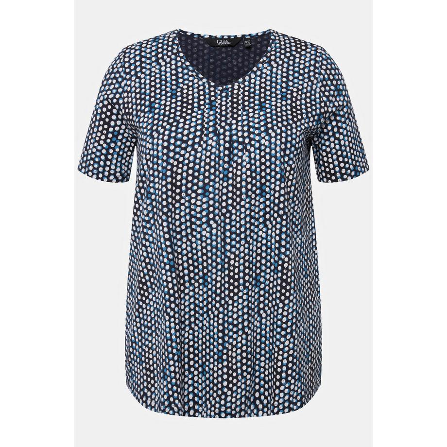 Ulla Popken A-Linie V-Ausschnitt Halbarm T-Shirt mit Zierfalten  