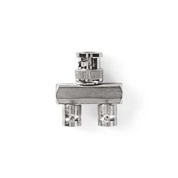 BNC-Adapter | BNC-Stecker | 2x BNC-Buchse | Vernickelt | 50 Ohm | Verteiler | Metall | Silber | 10 Stk. | Plastikbeutel