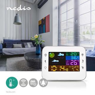 Nedis  Stazione meteorologica | per interni ed esterni | con sensore meteo wireless incluso | previsioni del tempo | visualizzazione dell'ora | display LCD a colori | funzione sveglia 