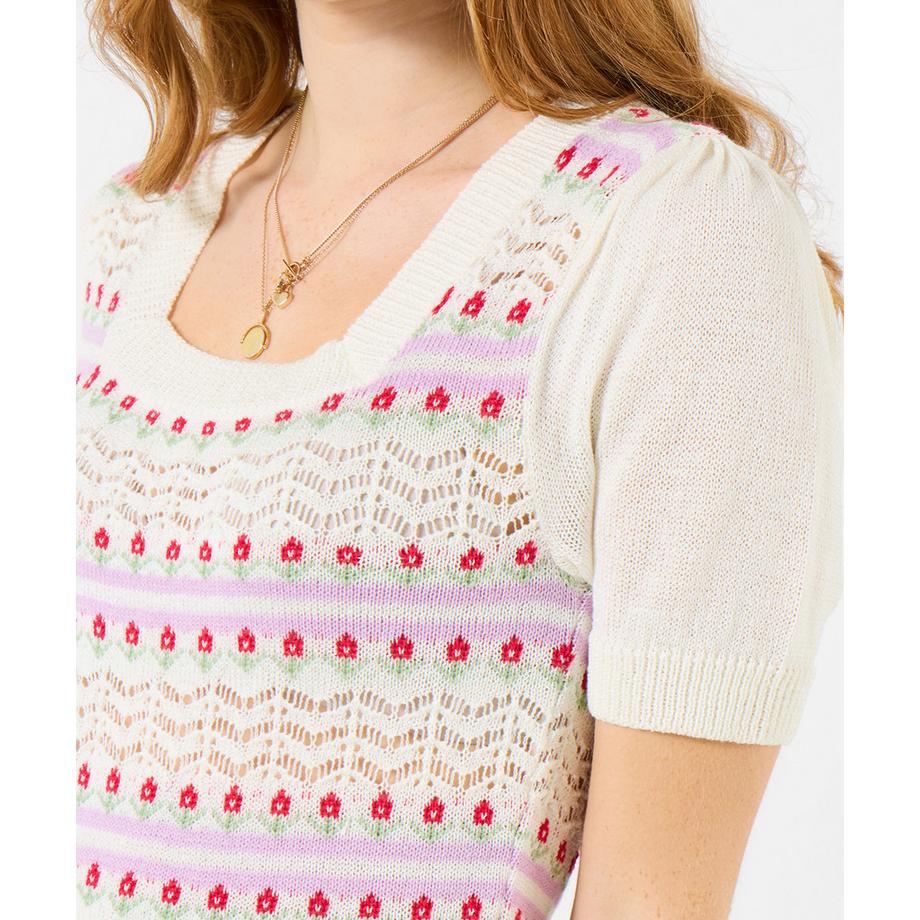 Joe Browns Pull Manches Courtes Encolure Carrée Rayures Florales  