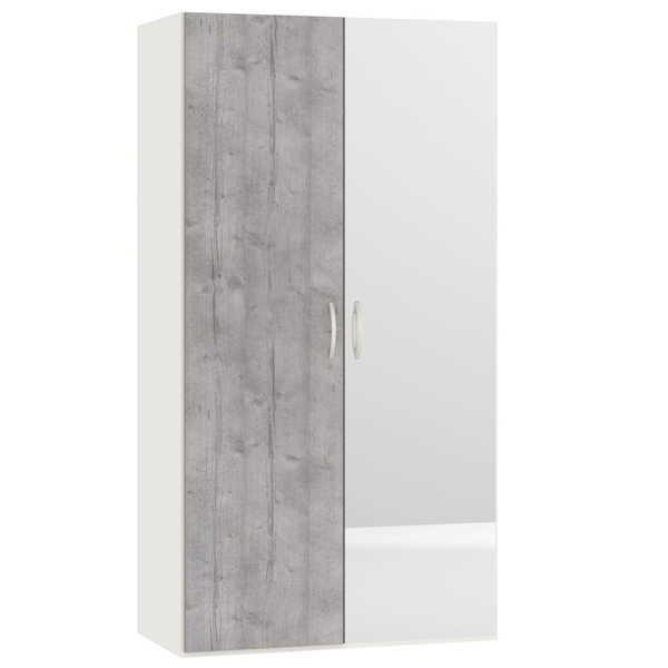 Jutzler Armoire à portes battantes, aspect béton, miroir blanc crème 101,9 x 195  