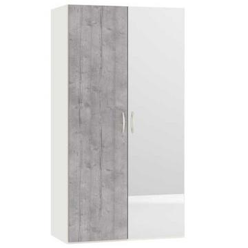 Armadio con ante a battente, aspetto cemento, specchio bianco crema 101,9 x 195