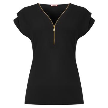 Jersey-Top mit Kapuzenärmeln und Reißverschluss