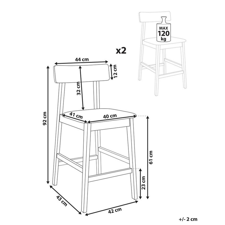 Beliani Lot de 2 chaises de bar en Bois d'hévéa  ISANTI  