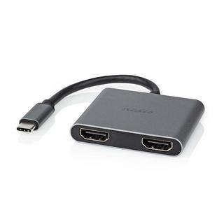 Nedis  Adaptateur USB-C™ | USB 3.2 Gen 1 | USB-C™ mâle | 2x HDMI™ | 4K@30Hz | 0,10 m | Rond | Nickelé | PVC | Noir | Boîte 