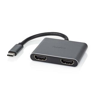 Nedis  USB-C™ Adapter | USB 3.2 Gen 1 | USB-C™ Male | 2x HDMI™ | 4K@30Hz | 0,10 m | Rund | Vernickelt | PVC | Schwarz | Box 