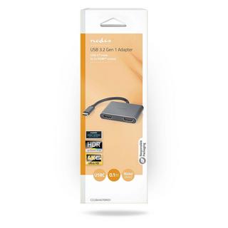 Nedis  USB-C™ Adapter | USB 3.2 Gen 1 | USB-C™ Male | 2x HDMI™ | 4K@30Hz | 0,10 m | Rund | Vernickelt | PVC | Schwarz | Box 