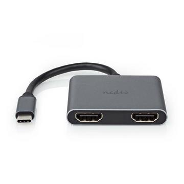 Adaptateur USB-C™ | USB 3.2 Gen 1 | USB-C™ mâle | 2x HDMI™ | 4K@30Hz | 0,10 m | Rond | Nickelé | PVC | Noir | Boîte