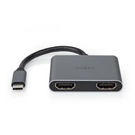 Nedis  Adaptateur USB-C™ | USB 3.2 Gen 1 | USB-C™ mâle | 2x HDMI™ | 4K@30Hz | 0,10 m | Rond | Nickelé | PVC | Noir | Boîte 