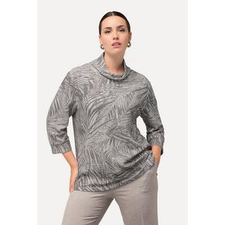 Ulla Popken  Sweatshirt, Federmuster, Boxy Fit, Stehkragen, 3/4-Arm 