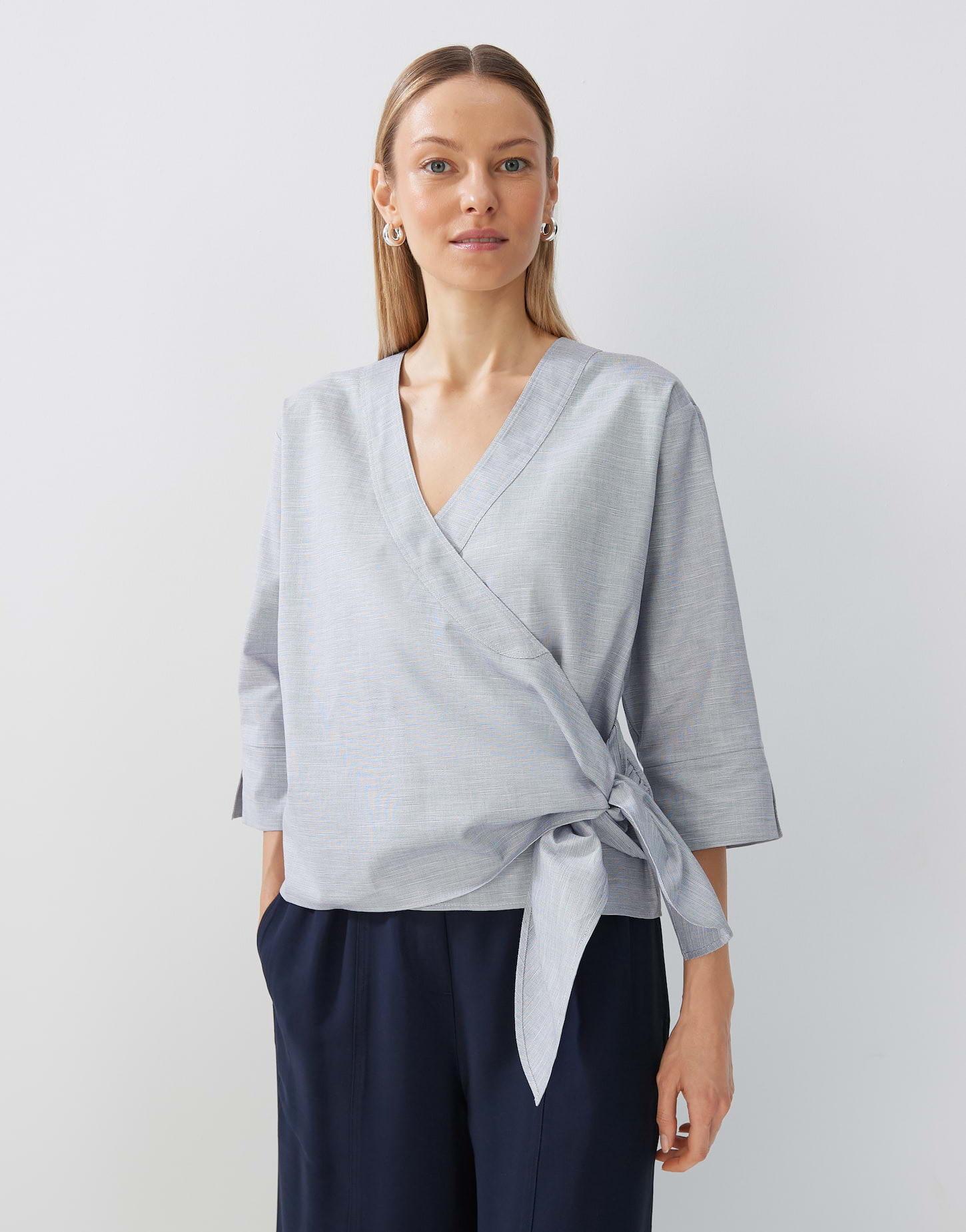 someday  Chemisier portefeuille Zayali Chambray coupe droite 