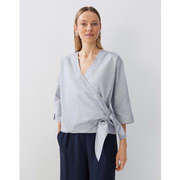 Chemisier portefeuille Zayali Chambray coupe droite