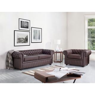 Beliani Wohnzimmer Set aus Echtleder Glamourös CHESTERFIELD  