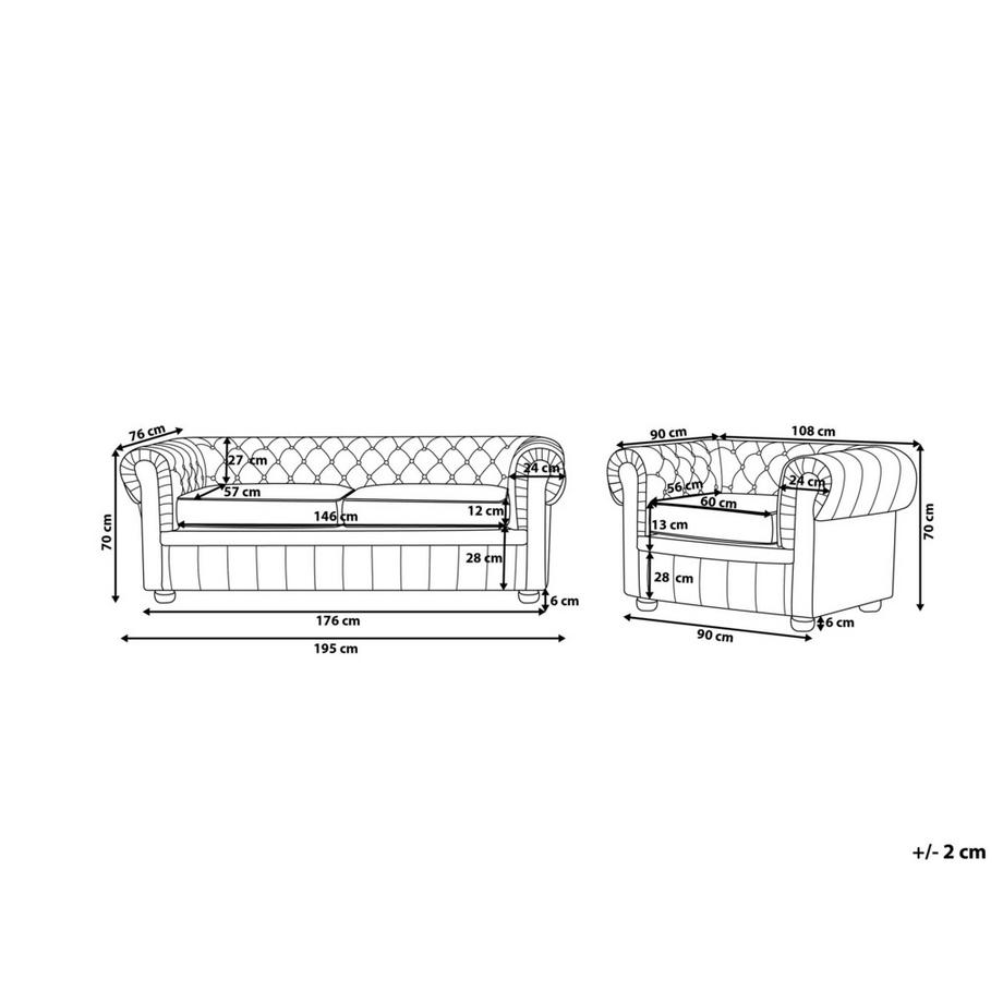 Beliani Wohnzimmer Set aus Echtleder  CHESTERFIELD  