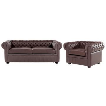 Wohnzimmer Set aus Echtleder Glamourös CHESTERFIELD