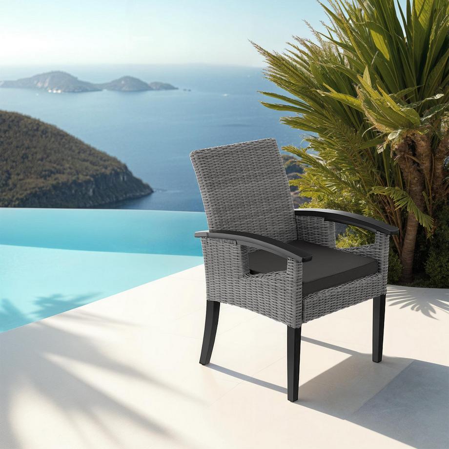 Tectake Rattan Stuhl Rosarno mit Holzgestell wetterfest und UV-beständig  