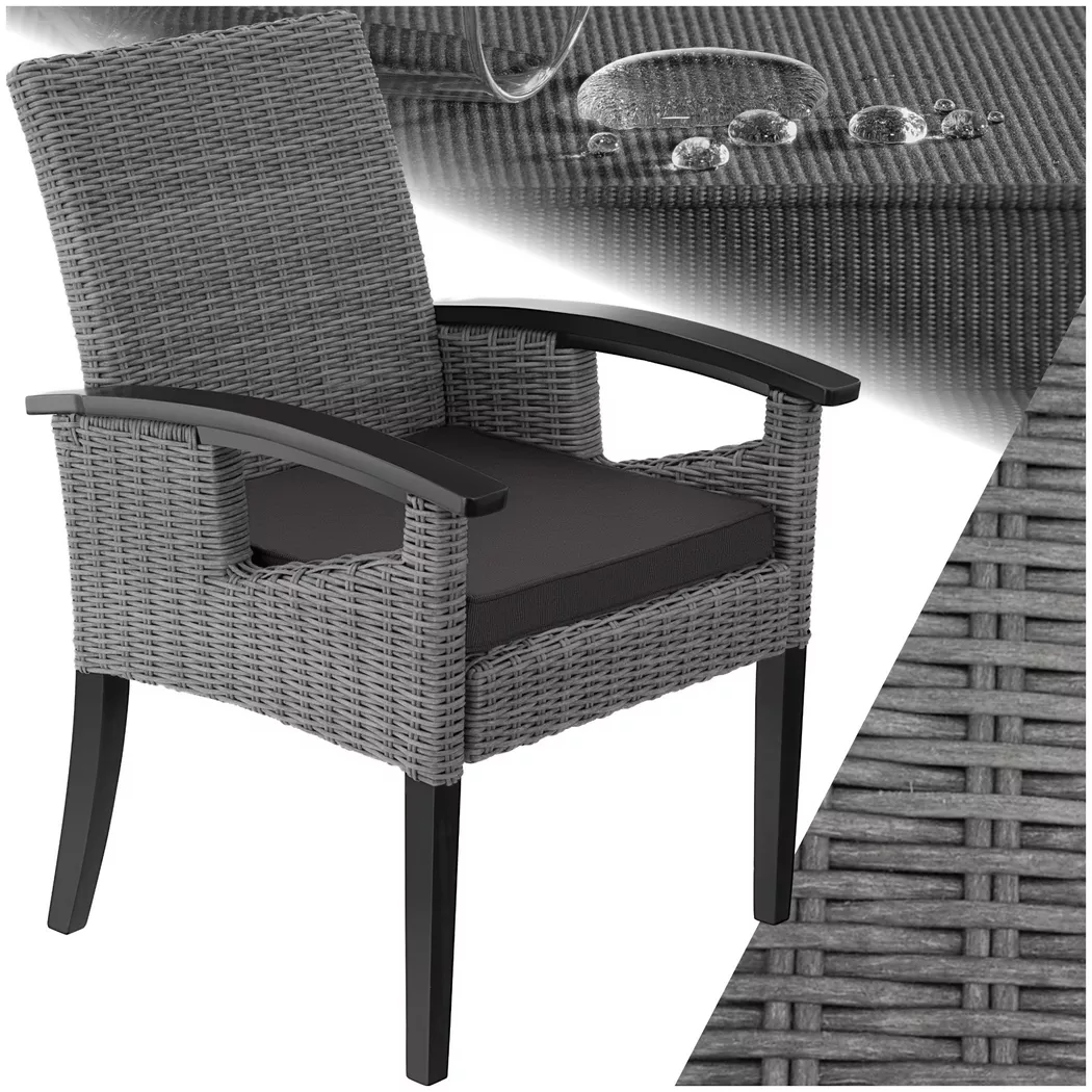 Tectake - Rattan Stuhl Rosarno mit Holzgestell wetterfest und UV-beständig, 1 Stück, Grau