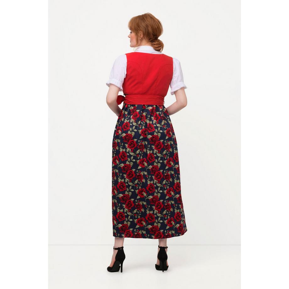 Ulla Popken Dirndl Motif Floral Ruban à Nouer Encolure Carrée Sans Manches  