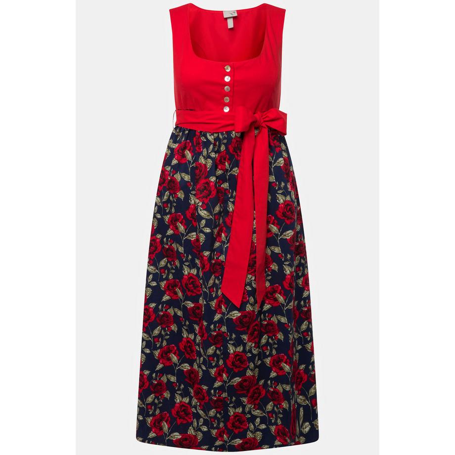 Ulla Popken Dirndl Motif Floral Ruban à Nouer Encolure Carrée Sans Manches  