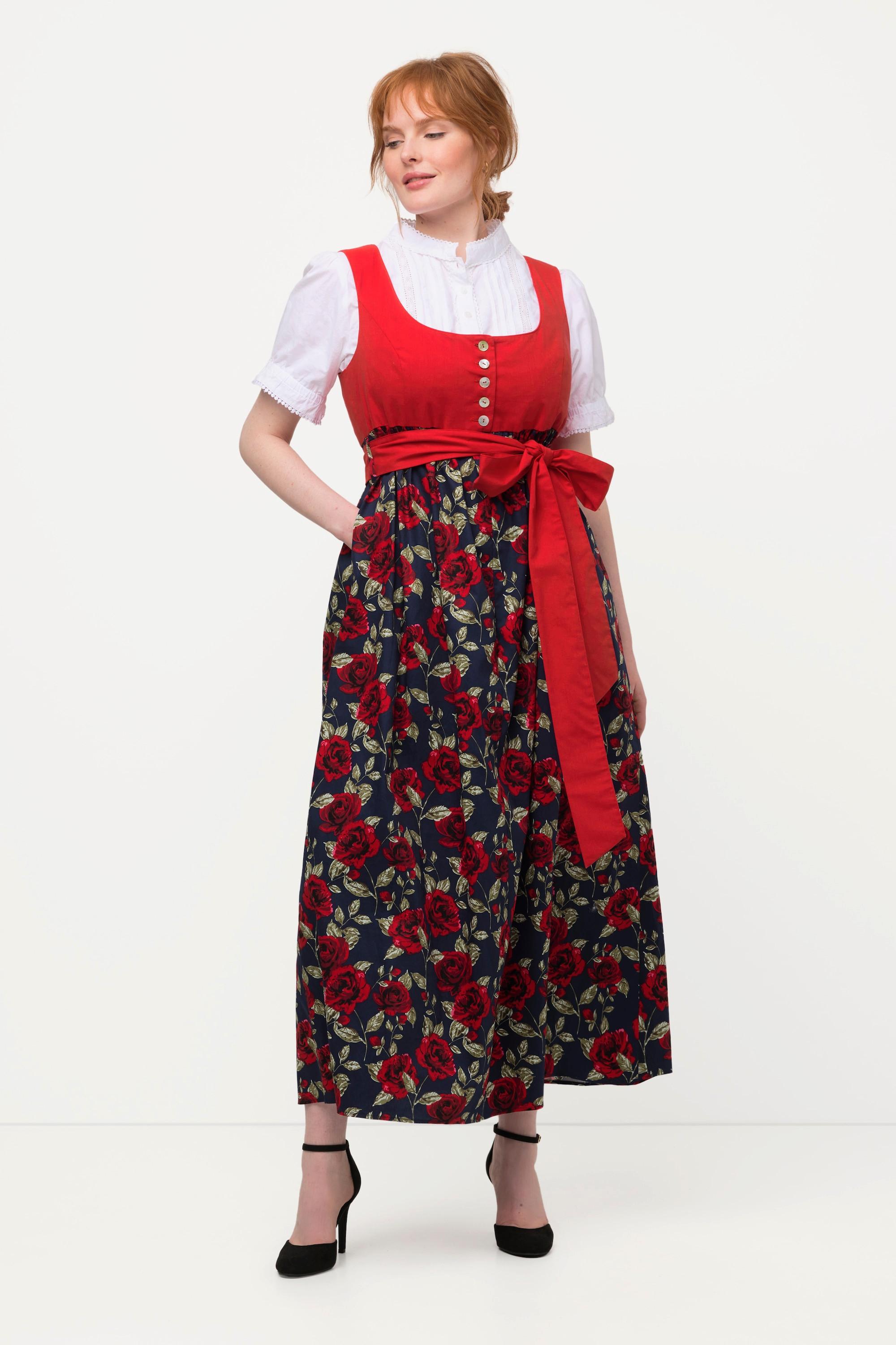 Ulla Popken  Abito tradizionale Dirndl con taglio smanicato, fiori, laccetto e scollo rettangolare 