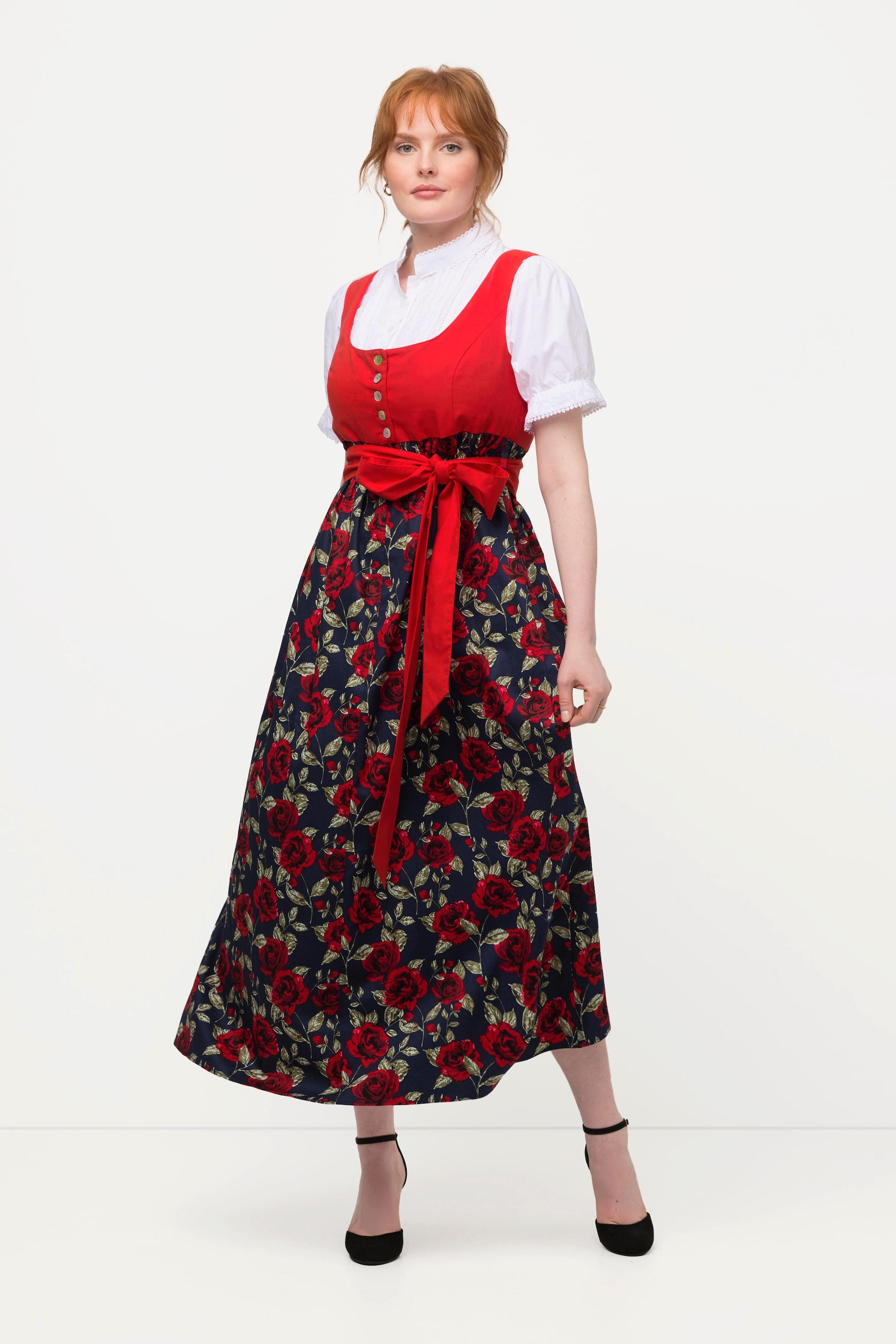 Ulla Popken  Abito tradizionale Dirndl con taglio smanicato, fiori, laccetto e scollo rettangolare 