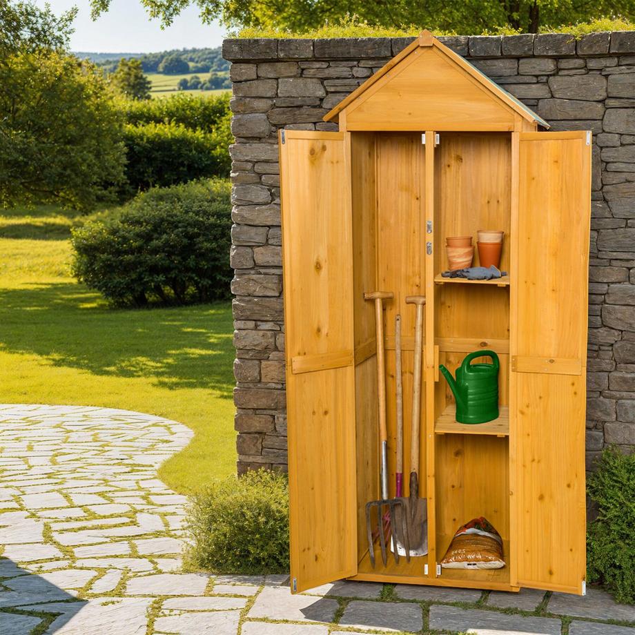 Tectake Armadio da giardino con tetto a due falde Kadi in legno di conifera impregnato  