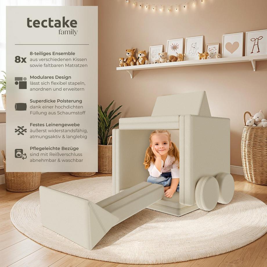 Tectake Spielsofa Lilly 8-teilig, flexible Anordnung dicke Polsterung  