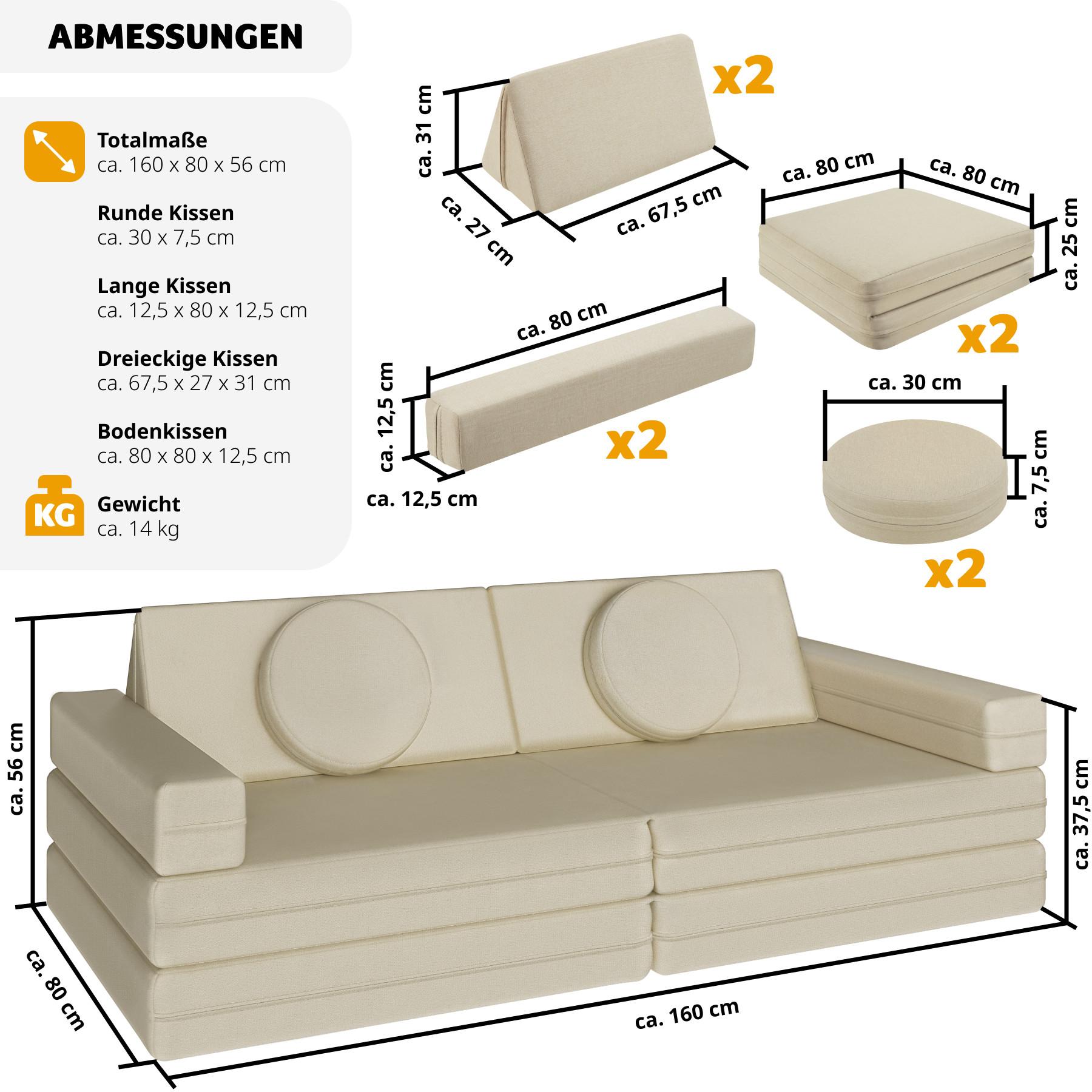 Tectake Spielsofa Lilly, 8-teilig, mit Schlaffunktion  