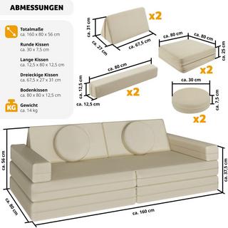 Tectake Spielsofa Lilly, 8-teilig, mit Schlaffunktion  