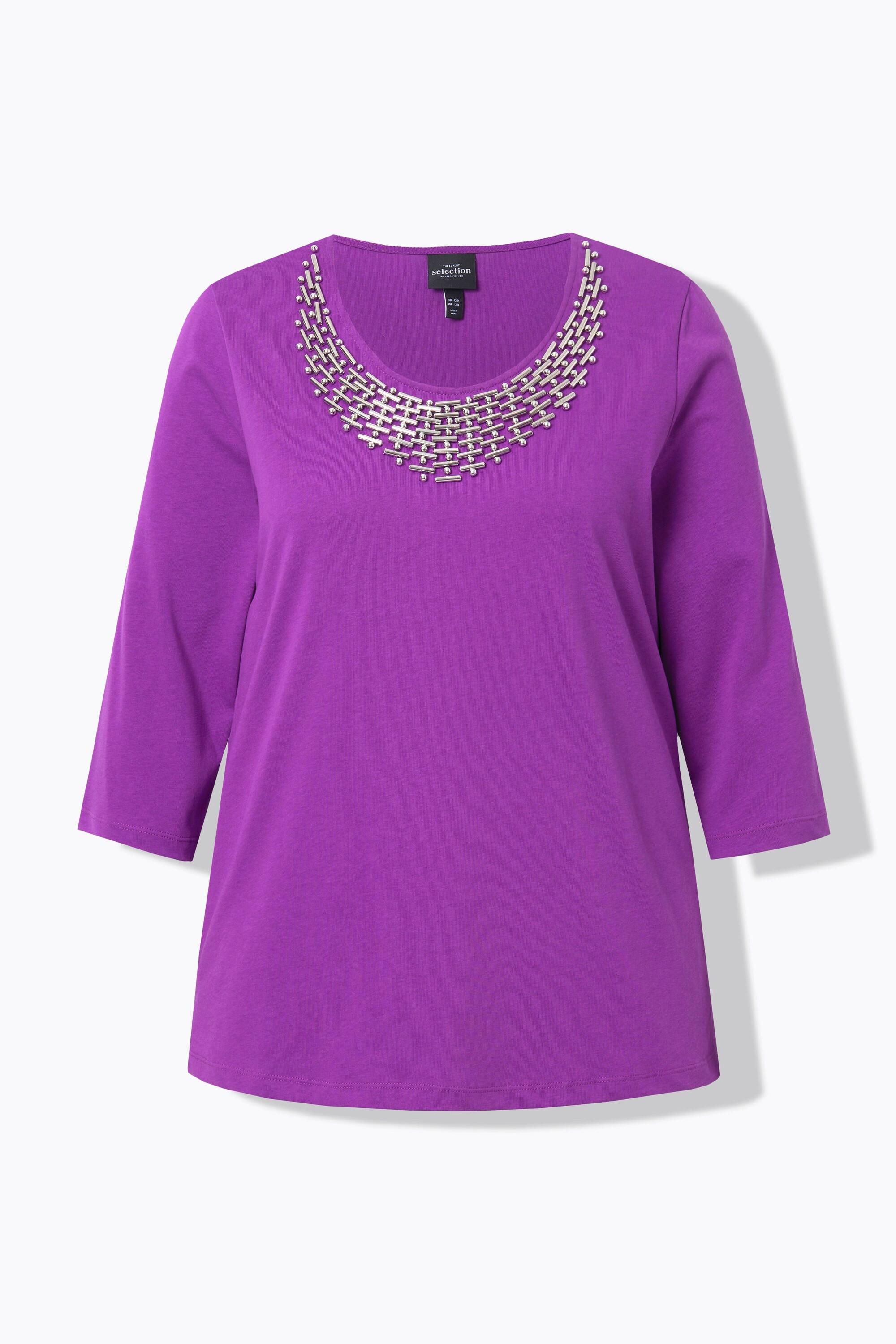 Ulla Popken  Shirt, Collier-Verzierung, Classic, Rundhals, 3/4-Arm 