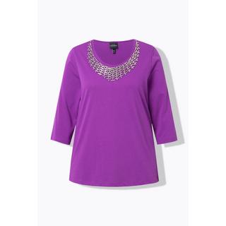 Ulla Popken  Shirt, Collier-Verzierung, Classic, Rundhals, 3/4-Arm 