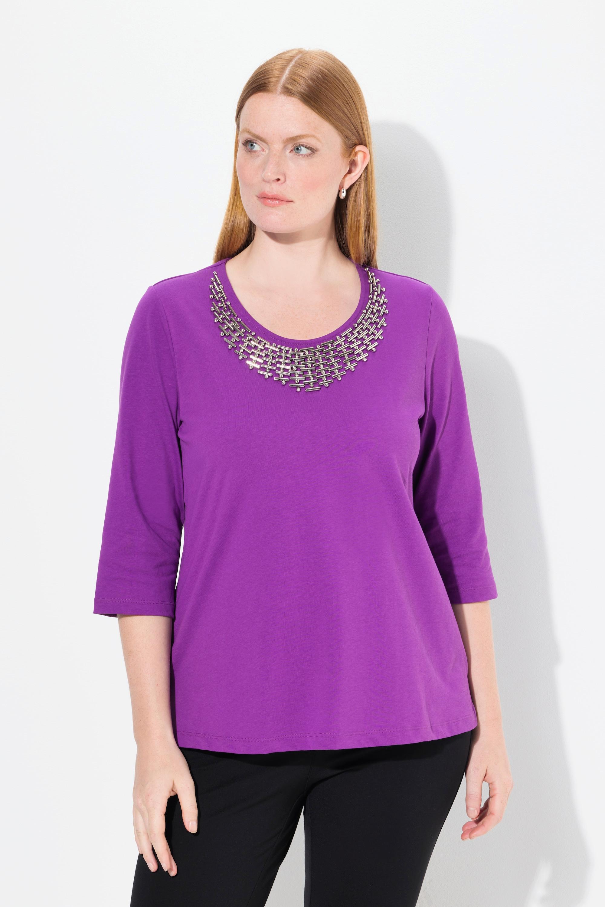 Ulla Popken  Shirt, Collier-Verzierung, Classic, Rundhals, 3/4-Arm 