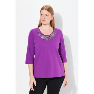 Ulla Popken  Shirt, Collier-Verzierung, Classic, Rundhals, 3/4-Arm 