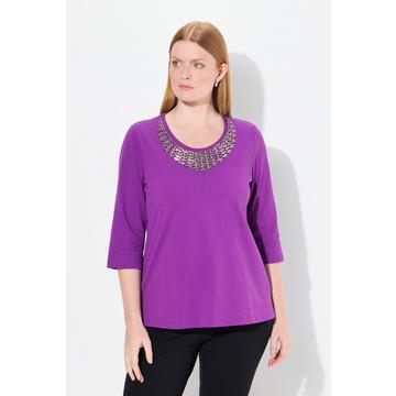 Shirt, Collier-Verzierung, Classic, Rundhals, 3/4-Arm