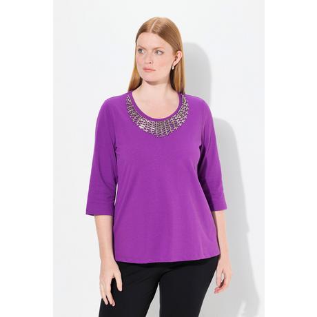 Ulla Popken  Shirt, Collier-Verzierung, Classic, Rundhals, 3/4-Arm 