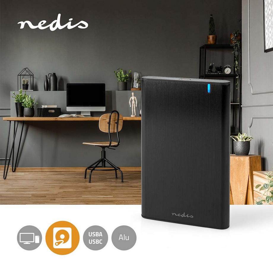 Nedis  Festplattengehäuse | 2,5 " | USB 3.1 Gen1 | USB Typ-A / USB Typ-C™ | Notebook / PC | Aluminium 