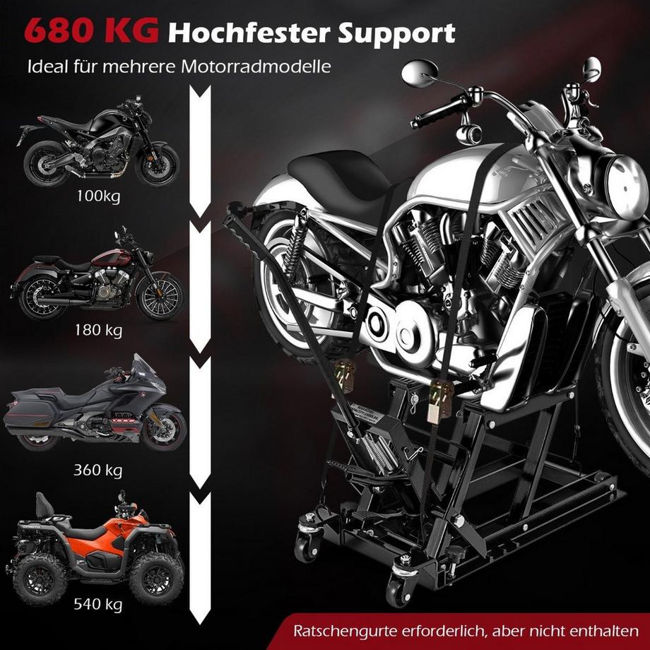 Northix  Motorrad Hebebühne bis zu 680kg 3-stufig Höhenverstellbarer Hydraulischer Motorradheber Schwarz 