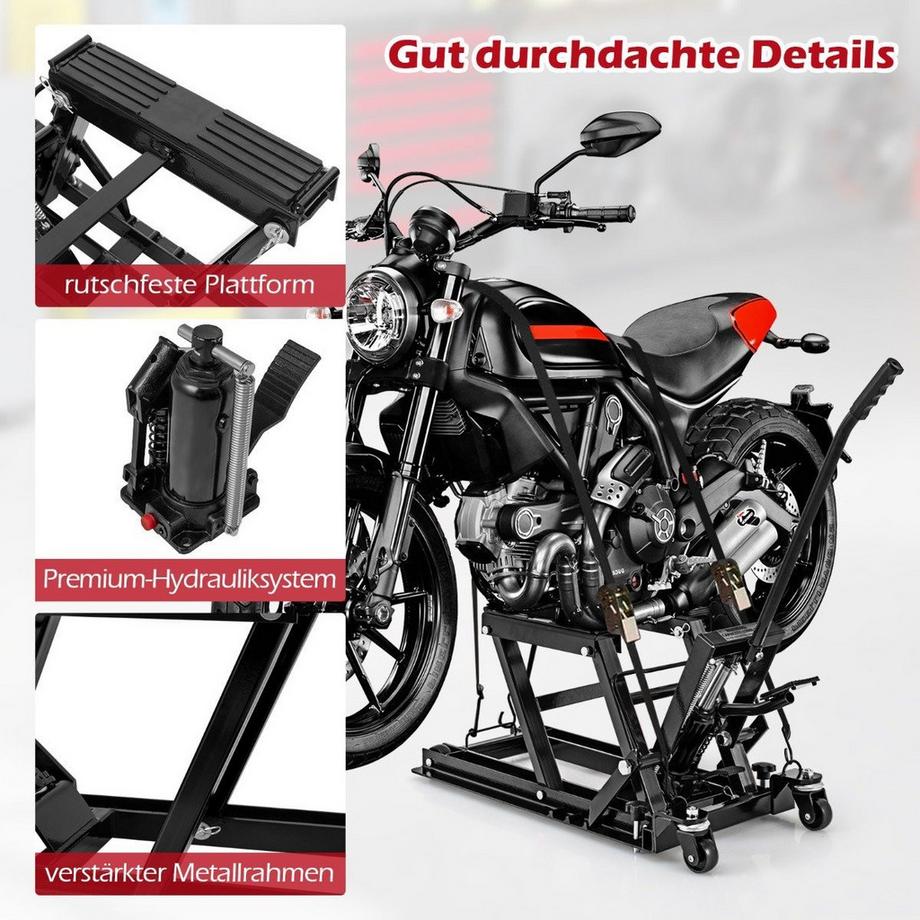Northix  Motorrad Hebebühne bis zu 680kg 3-stufig Höhenverstellbarer Hydraulischer Motorradheber Schwarz 