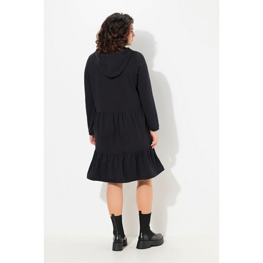 Ulla Popken Felpa taglio svasato con cappuccio scollo a V maniche lunghe  