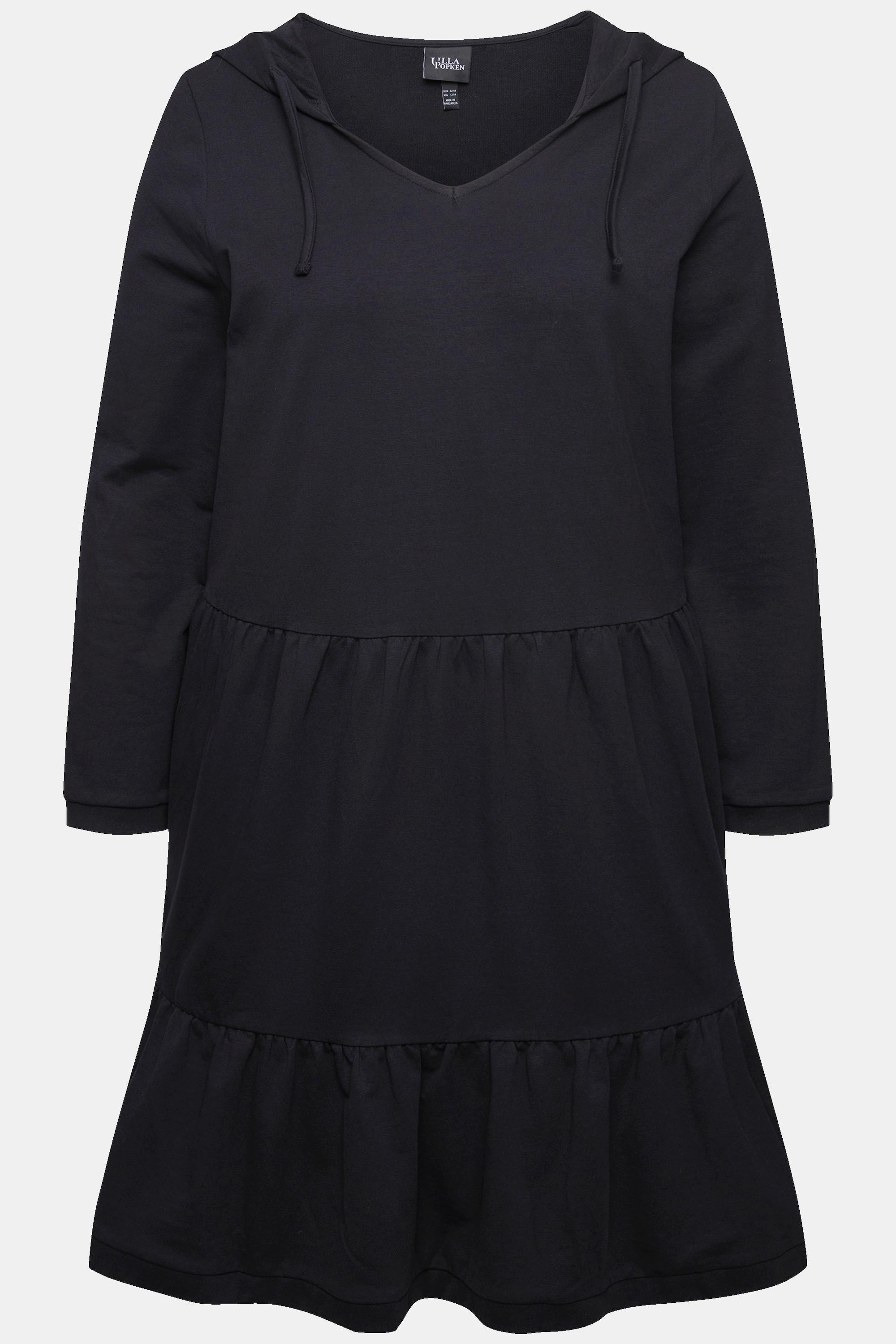 Ulla Popken  Sweatkleid, Kapuze, A-Linie, V-Ausschnitt, Langarm 