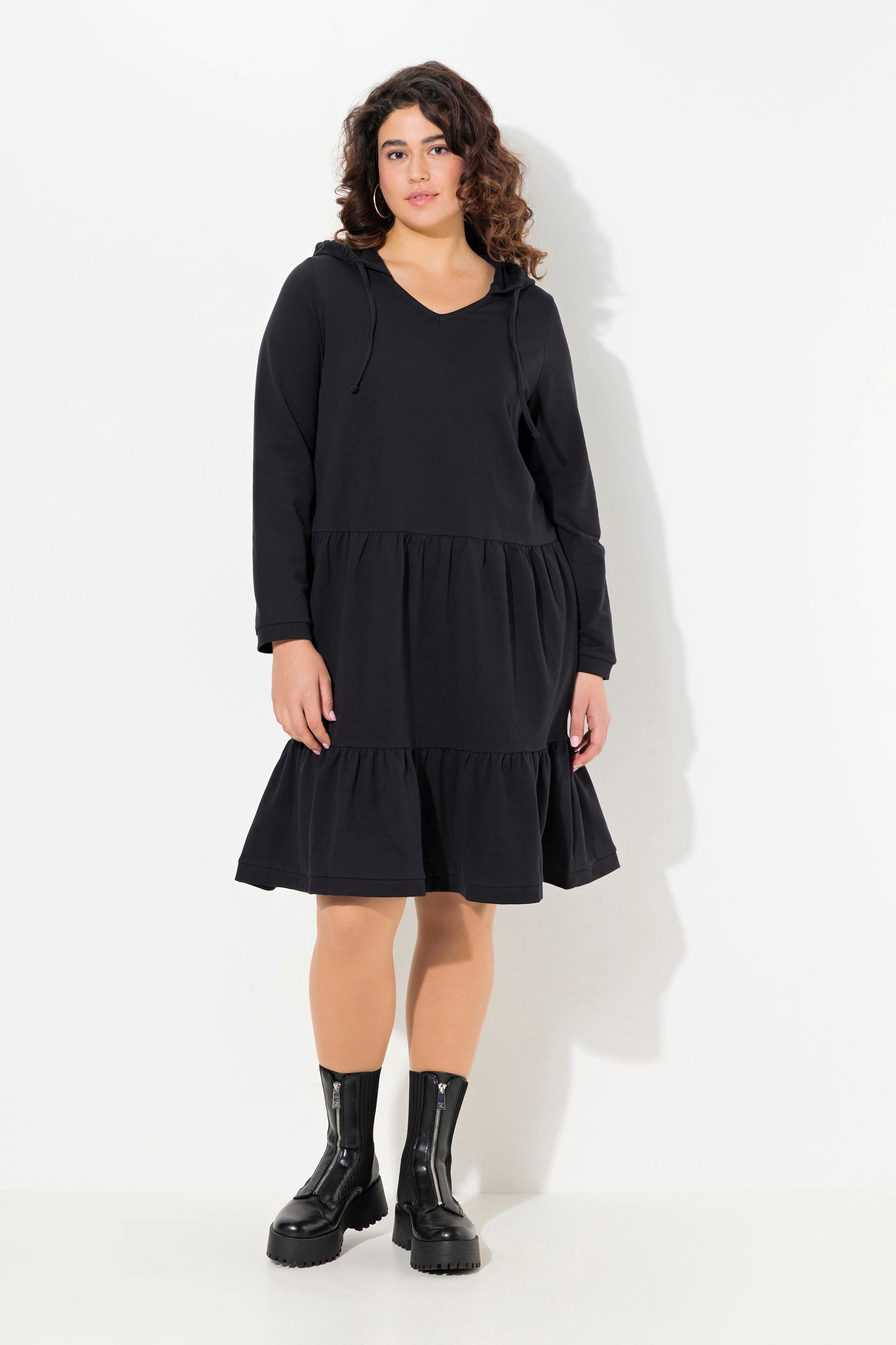 Ulla Popken  Sweatkleid, Kapuze, A-Linie, V-Ausschnitt, Langarm 