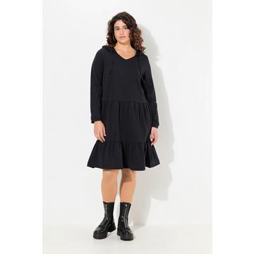 Sweatkleid, Kapuze, A-Linie, V-Ausschnitt, Langarm