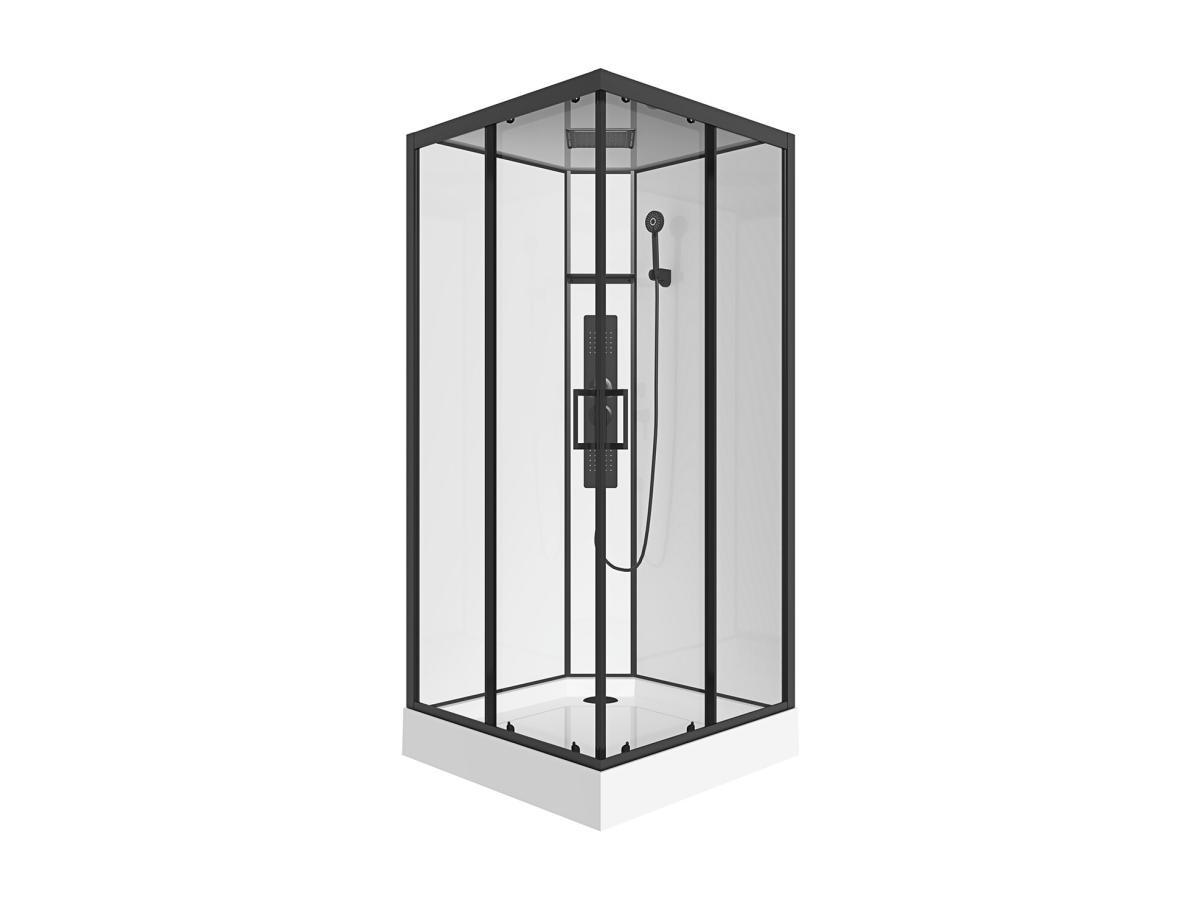 SHOWER DESIGN Quadratische Duschkabine mit Hydromassage - Schwarz matt und Weiß - 90 x 90 x 215 cm - TANITO  