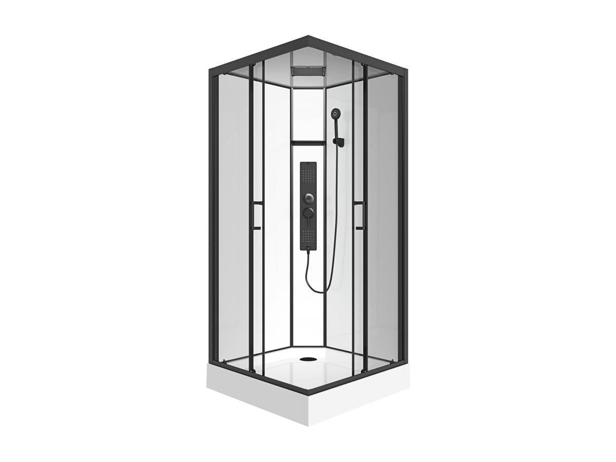 SHOWER DESIGN Quadratische Duschkabine mit Hydromassage - Schwarz matt und Weiß - 90 x 90 x 215 cm - TANITO  