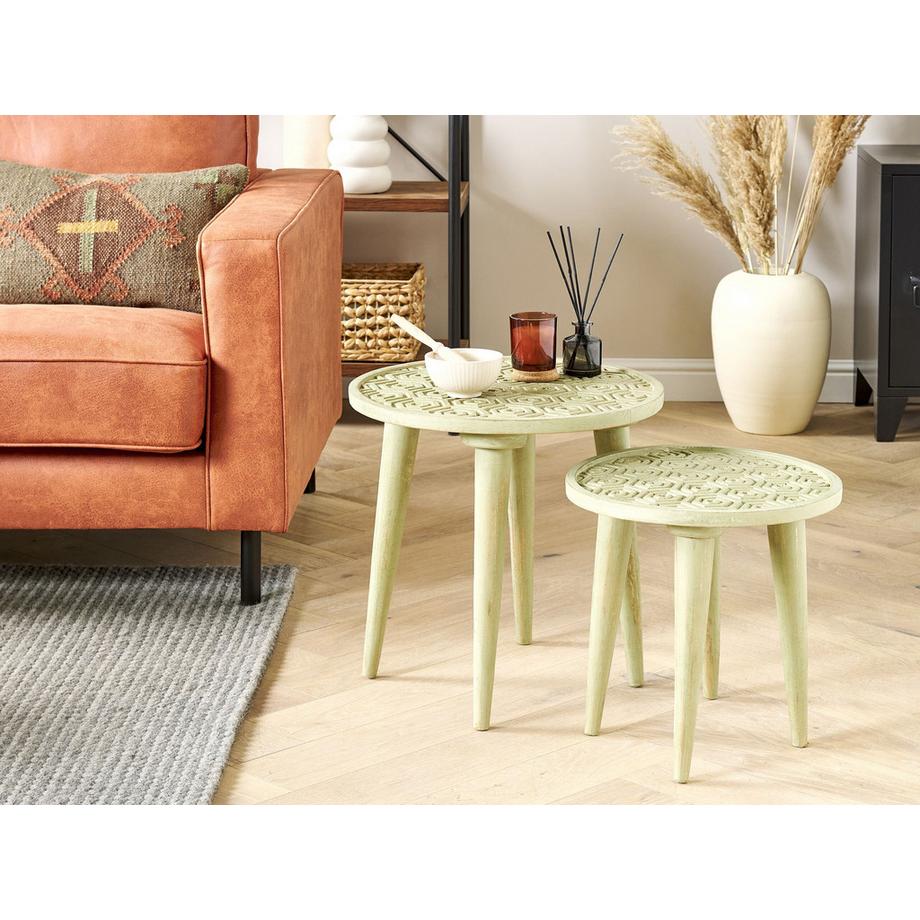 Beliani Lot de 2 tables d'appoint en Manguier Traditionnel MAHARO  
