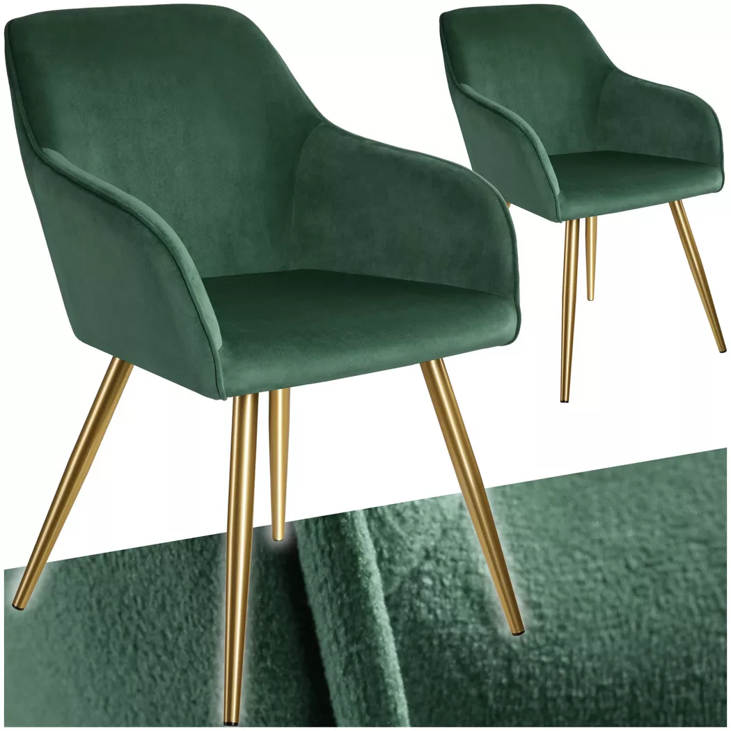 Tectake - Chaise MARILYN rembourrée aspect velours, 2 Stück, Vert Foncé